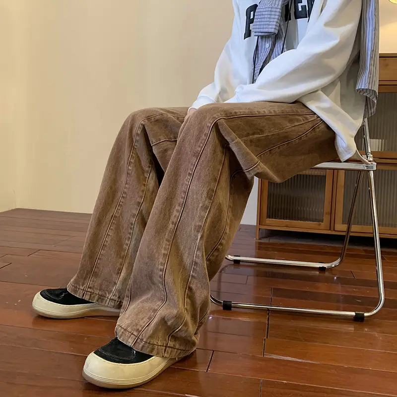 Men Brown Woven Rope Pants Spring Autumn