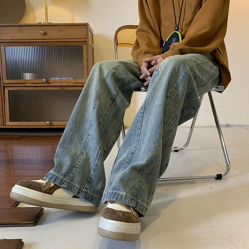 Men Brown Woven Rope Pants Spring Autumn