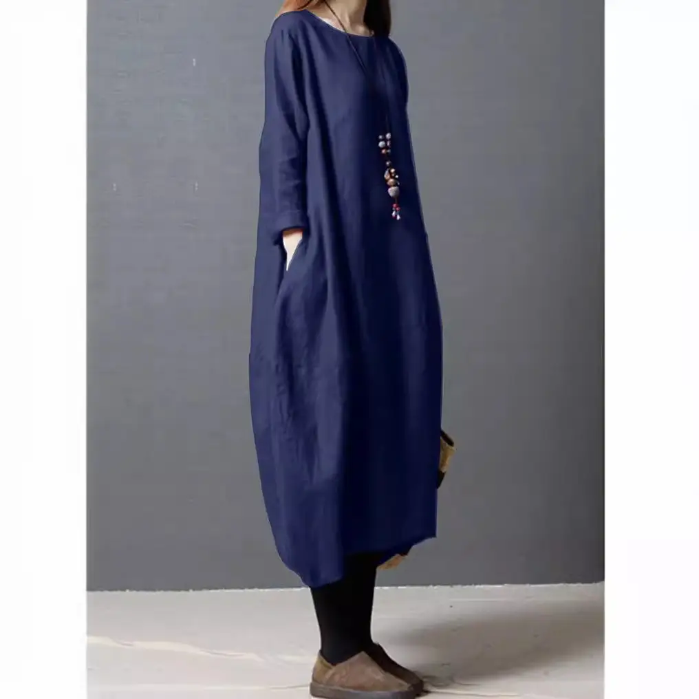 Elegant Black Linen Mid-Length Dress for Women - Image 10