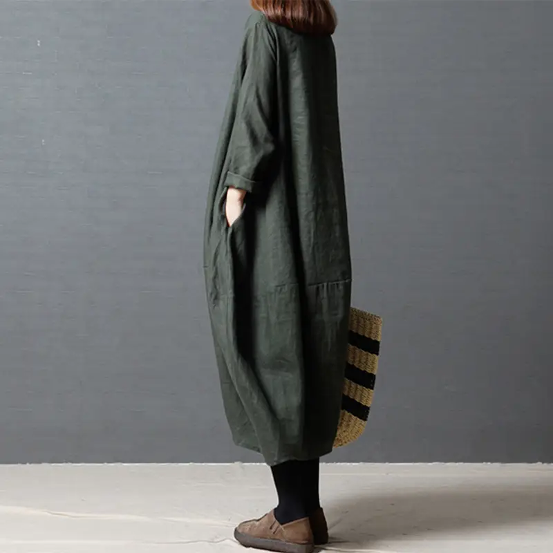 Elegant Black Linen Mid-Length Dress for Women - Image 11