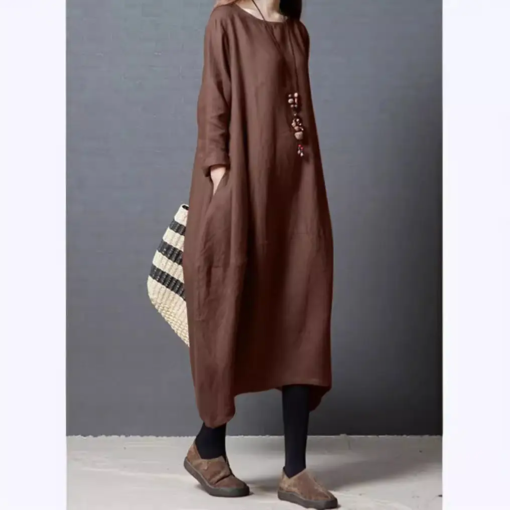 Elegant Black Linen Mid-Length Dress for Women - Image 12