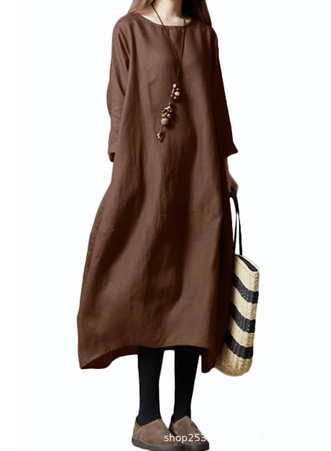 Elegant Black Linen Mid-Length Dress for Women - Image 4