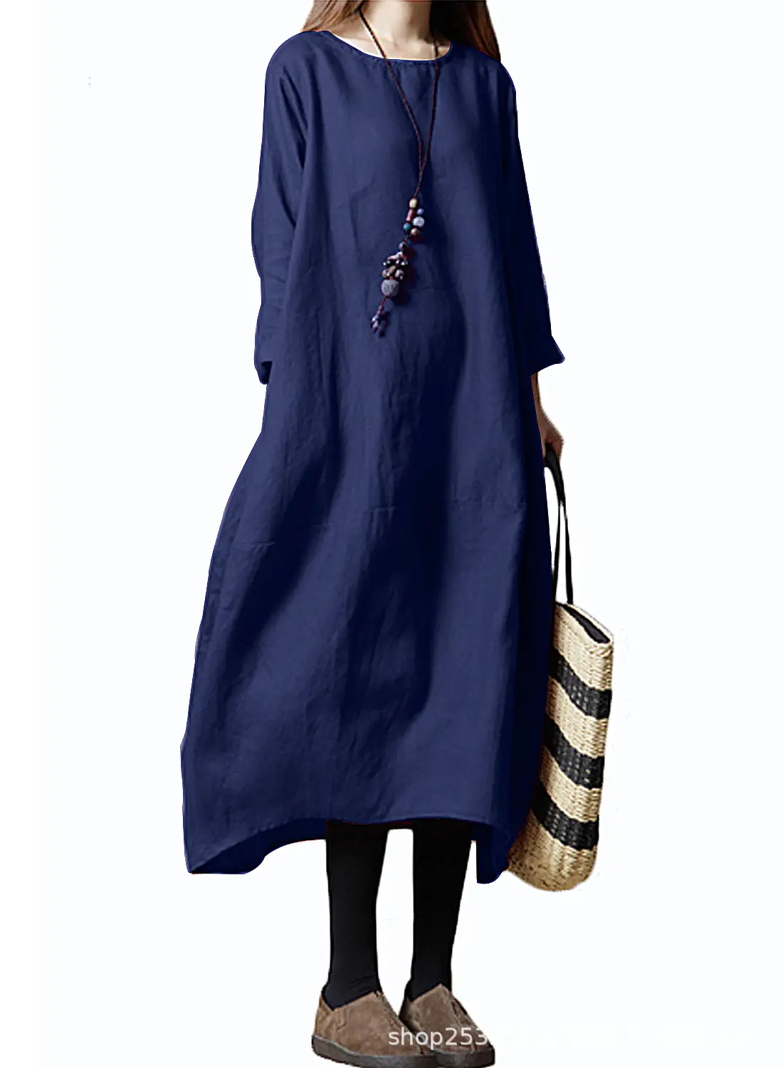Elegant Black Linen Mid-Length Dress for Women - Image 6