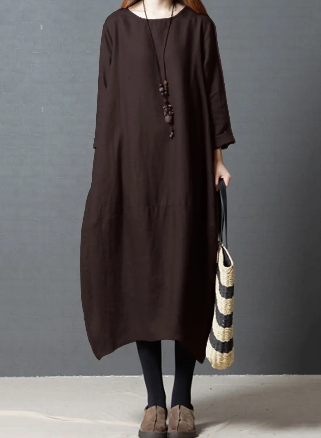 Elegant Black Linen Mid-Length Dress for Women - Image 7