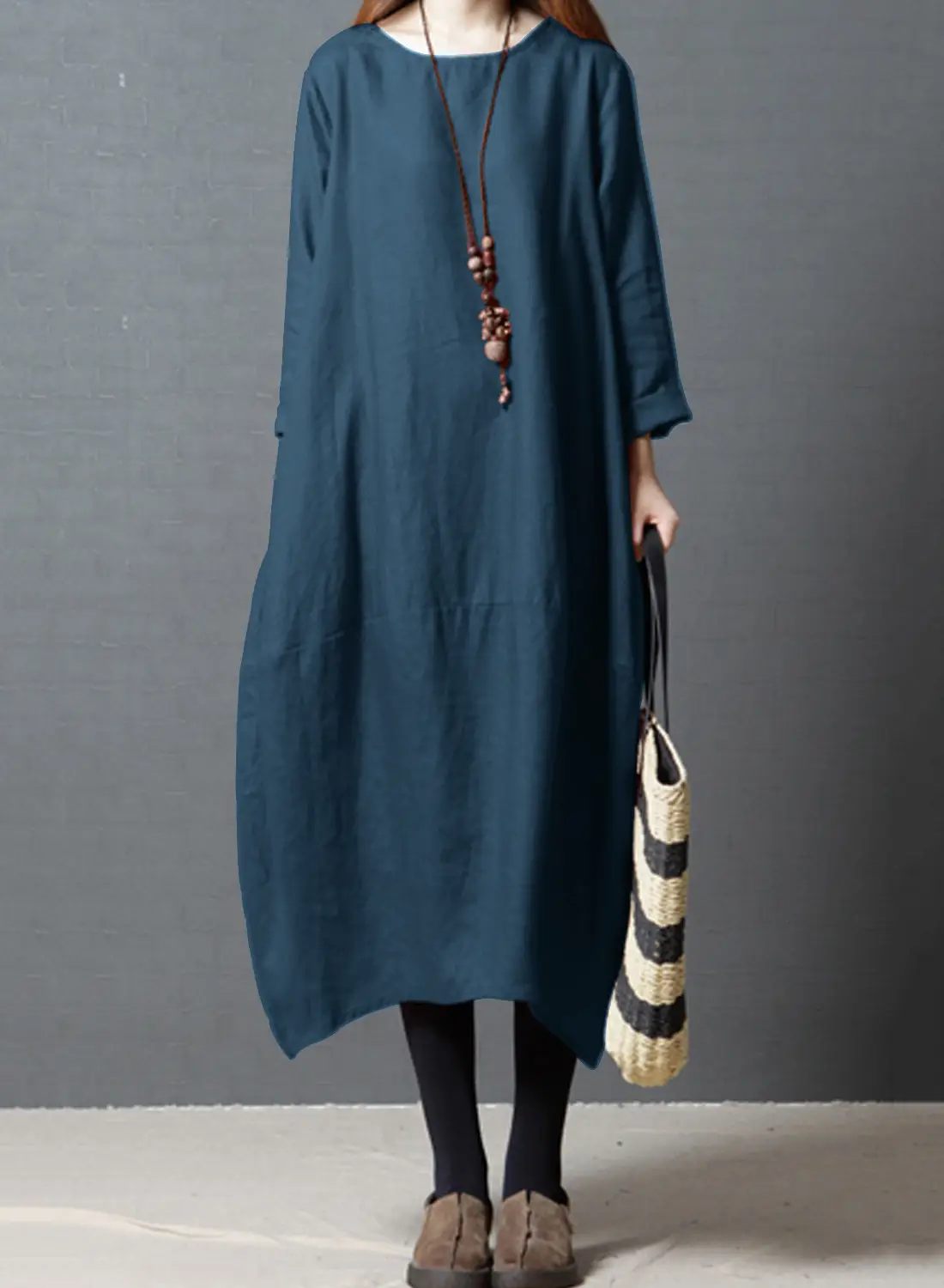 Elegant Black Linen Mid-Length Dress for Women - Image 8