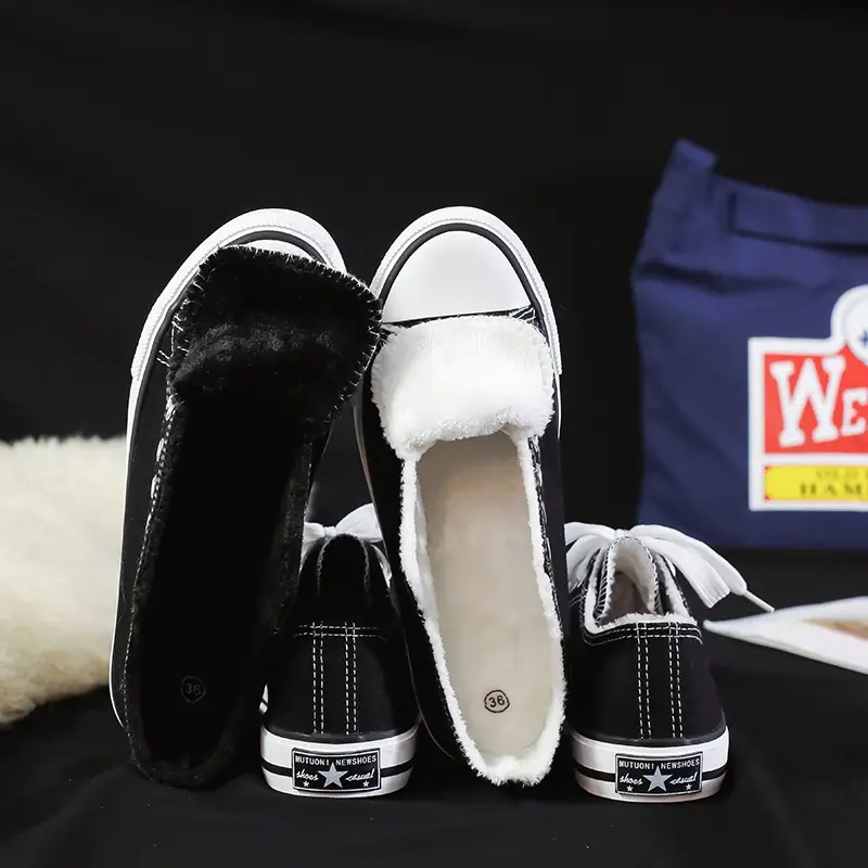 Women's Black Fleece Casual Shoes Low Top