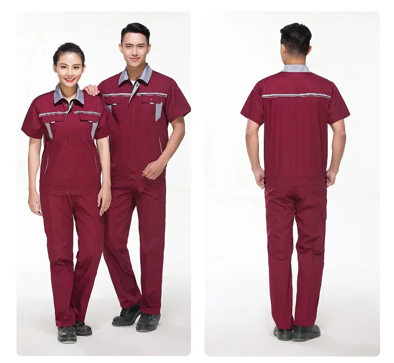 Men's Maroon Short-Sleeve Auto Repair Suit — feature 22