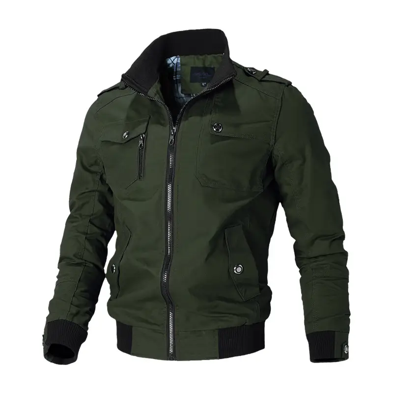 Men's 2023 Cotton Zip Jacket Olive Green - Image 7