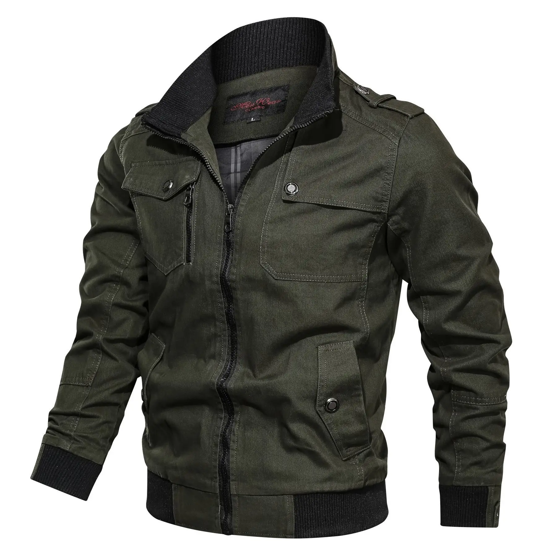 Men's 2023 Cotton Zip Jacket Olive Green - Image 5