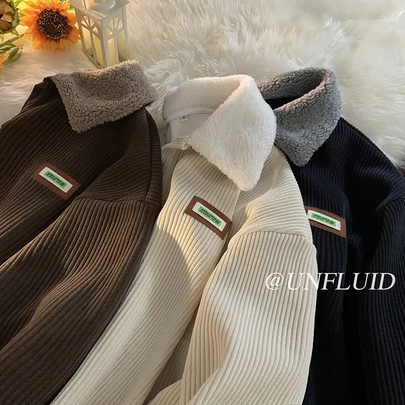 Men's Velvet Polo Collar Sweater Winter Jacket Brown - Image 6