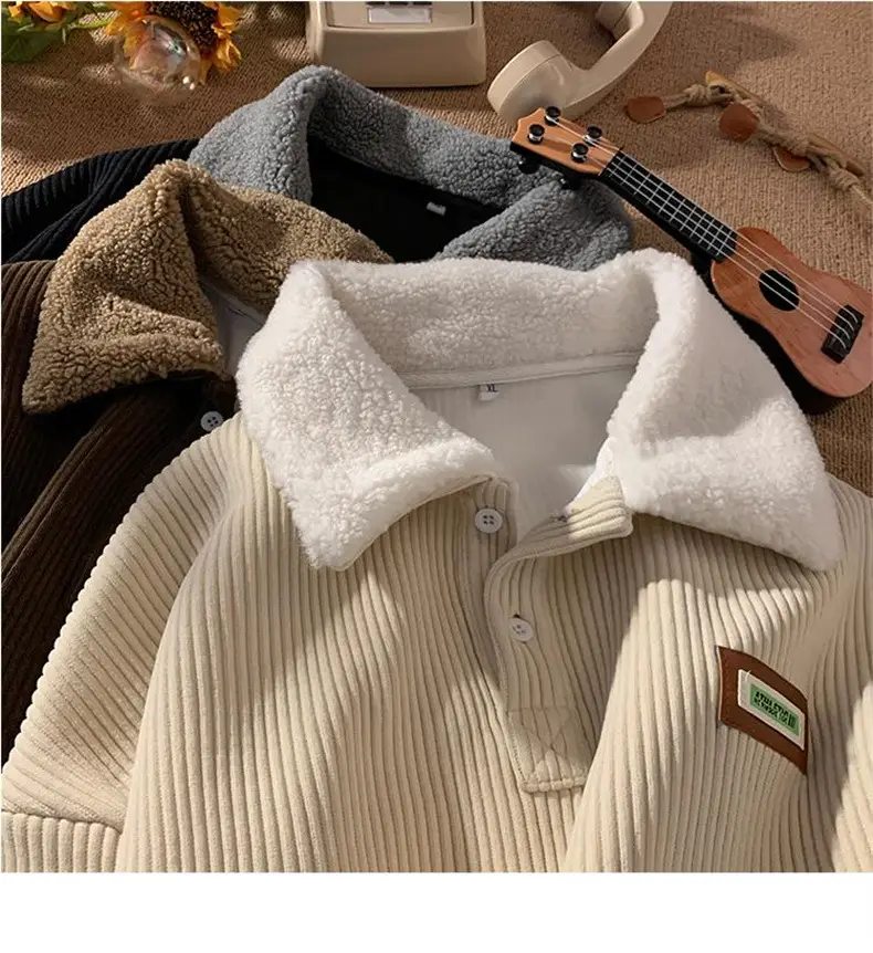 Men's Velvet Polo Collar Sweater Winter Jacket Brown — feature 10