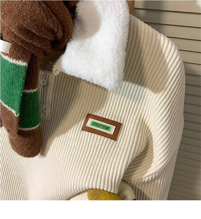 Men's Velvet Polo Collar Sweater Winter Jacket Brown — feature 12