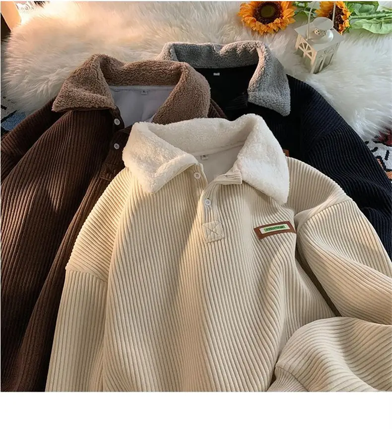 Men's Velvet Polo Collar Sweater Winter Jacket Brown — feature 18