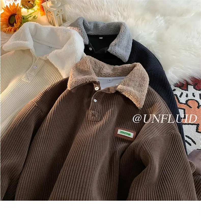 Men's Velvet Polo Collar Sweater Winter Jacket Brown — feature 19