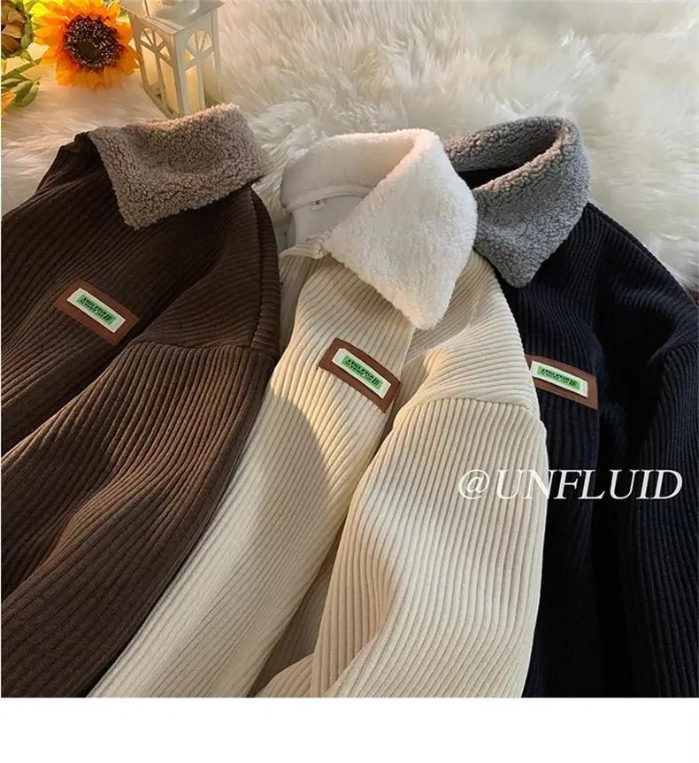 Men's Velvet Polo Collar Sweater Winter Jacket Brown — feature 22