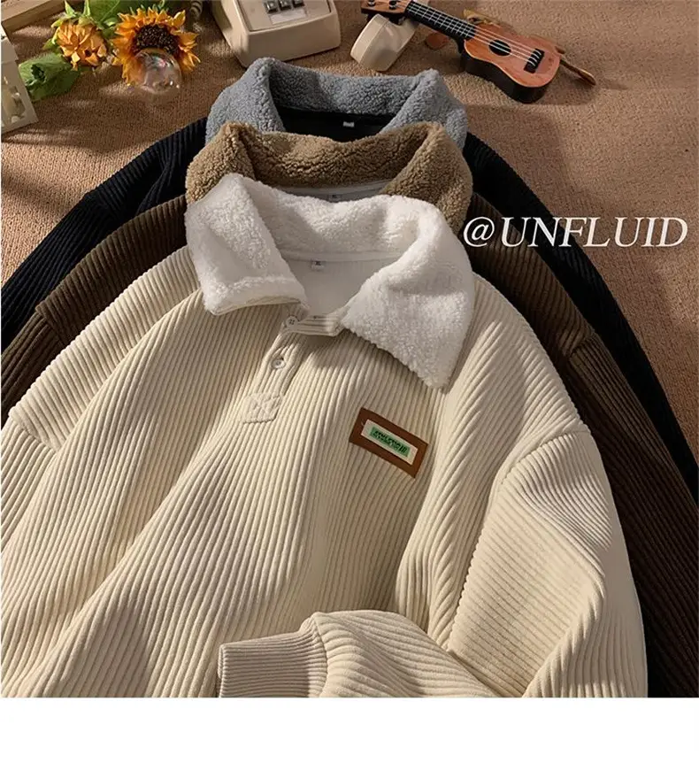 Men's Velvet Polo Collar Sweater Winter Jacket Brown — feature 9