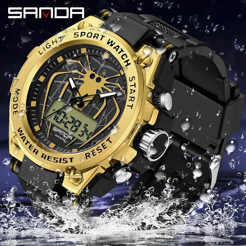 Sanda Men's Waterproof Electronic Watch Black Gold Blue Red Green - Image 8