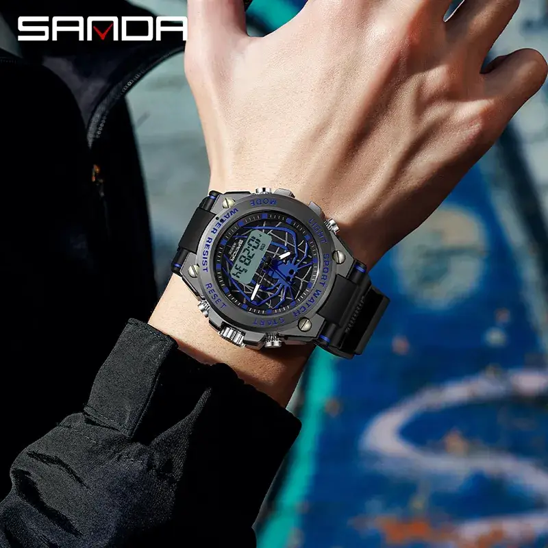 Sanda Men's Waterproof Electronic Watch Black Gold Blue Red Green - Image 9