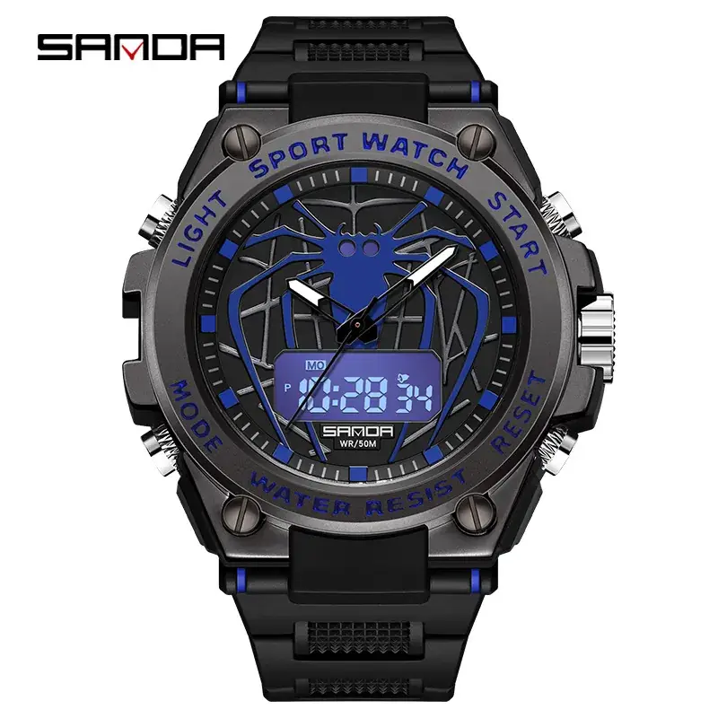 Sanda Men's Waterproof Electronic Watch Black Gold Blue Red Green - Image 4