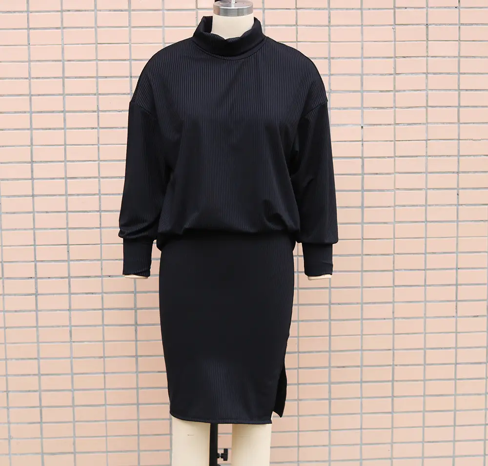 Women's Loose Fit Crossbody Suit with Split Skirt & Bat Sleeve Top — feature 10