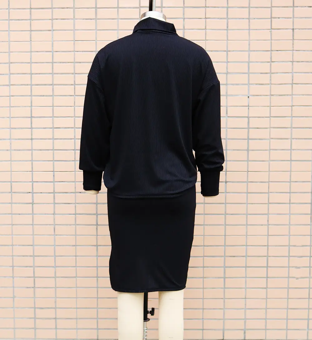 Women's Loose Fit Crossbody Suit with Split Skirt & Bat Sleeve Top — feature 12