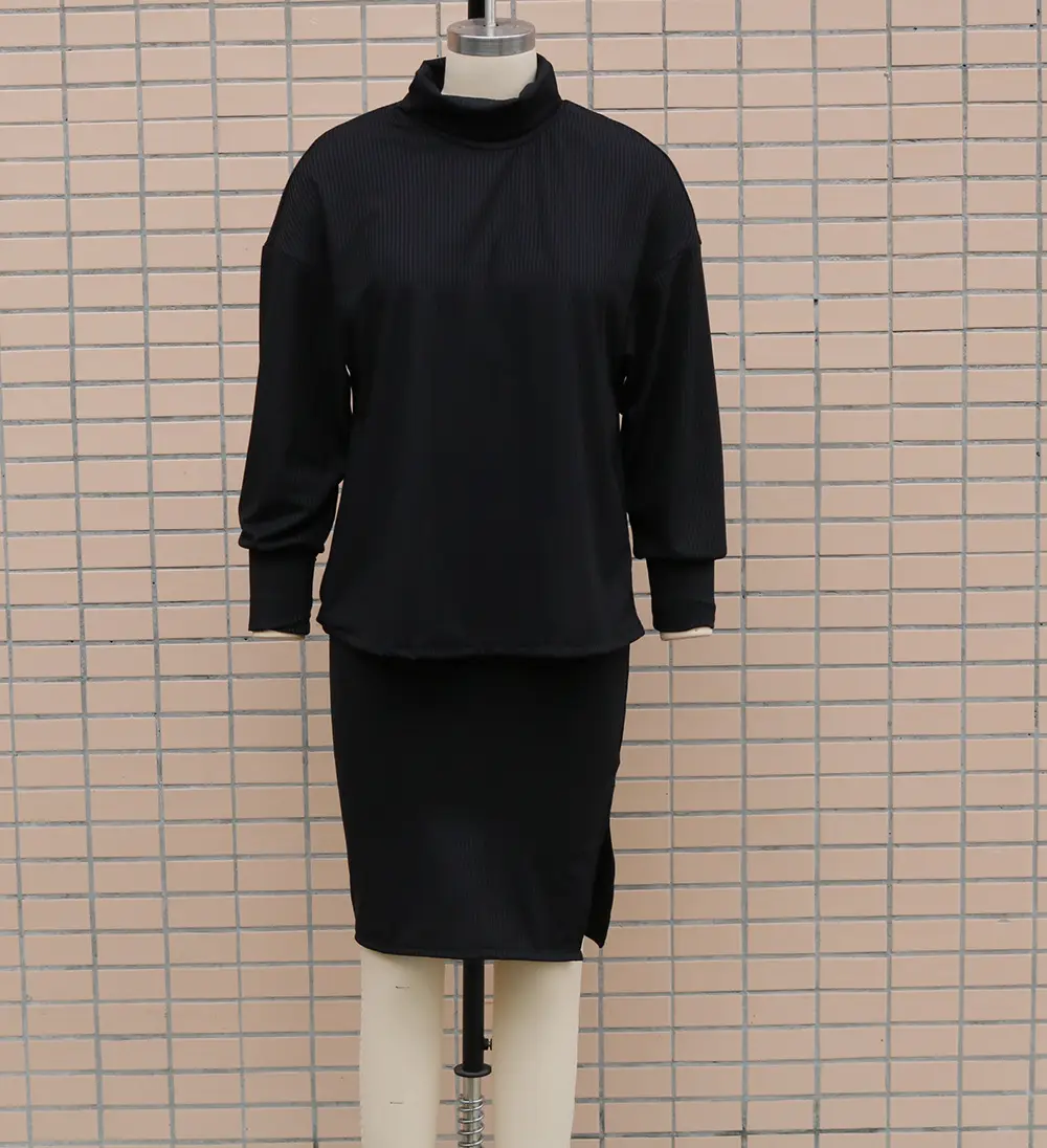 Women's Loose Fit Crossbody Suit with Split Skirt & Bat Sleeve Top — feature 13
