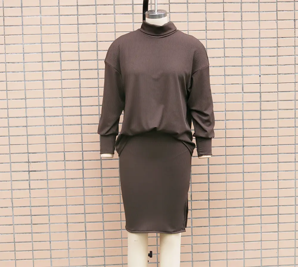 Women's Loose Fit Crossbody Suit with Split Skirt & Bat Sleeve Top — feature 2
