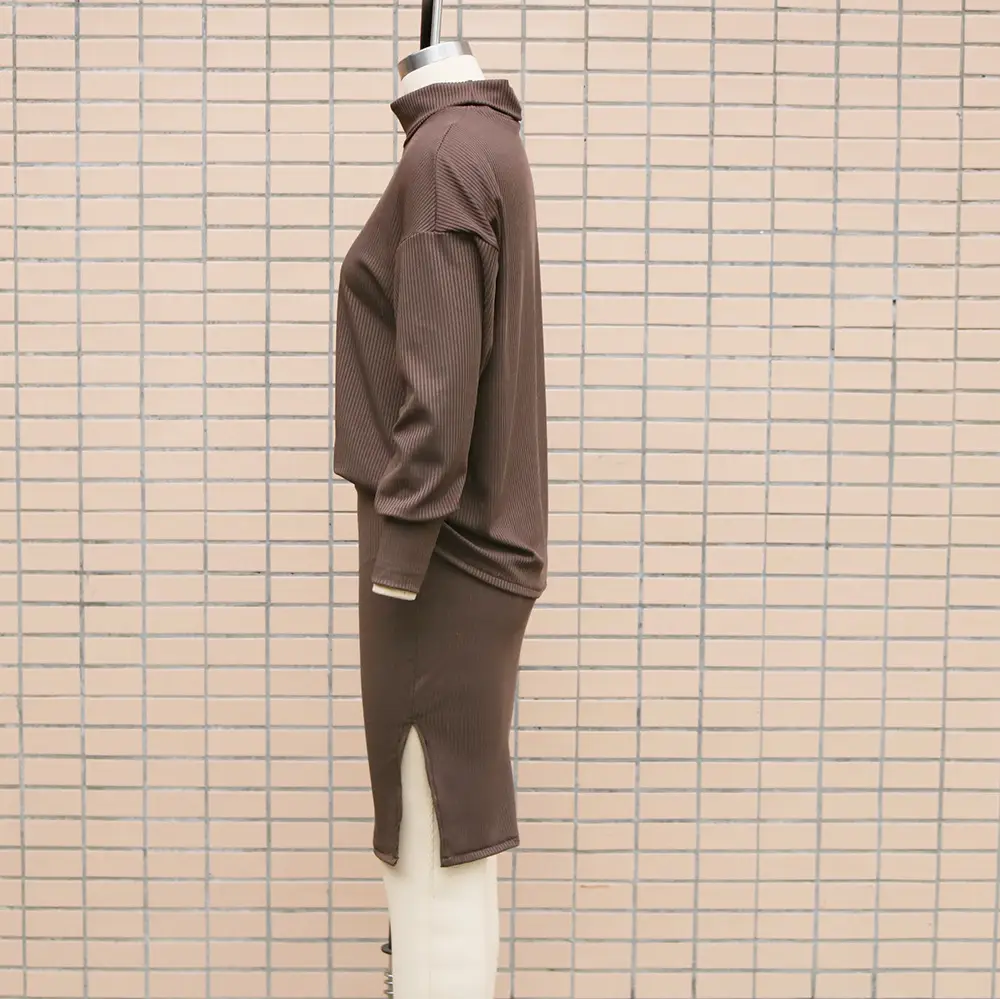 Women's Loose Fit Crossbody Suit with Split Skirt & Bat Sleeve Top — feature 3