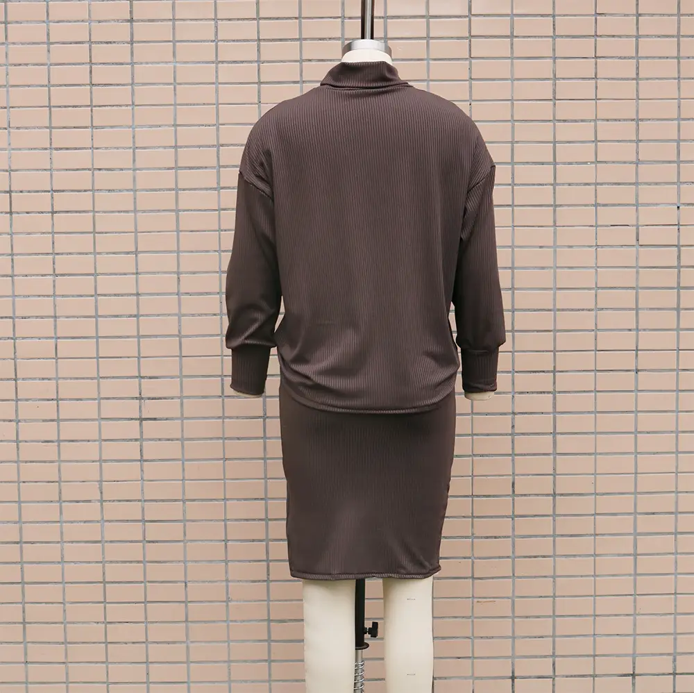 Women's Loose Fit Crossbody Suit with Split Skirt & Bat Sleeve Top — feature 4