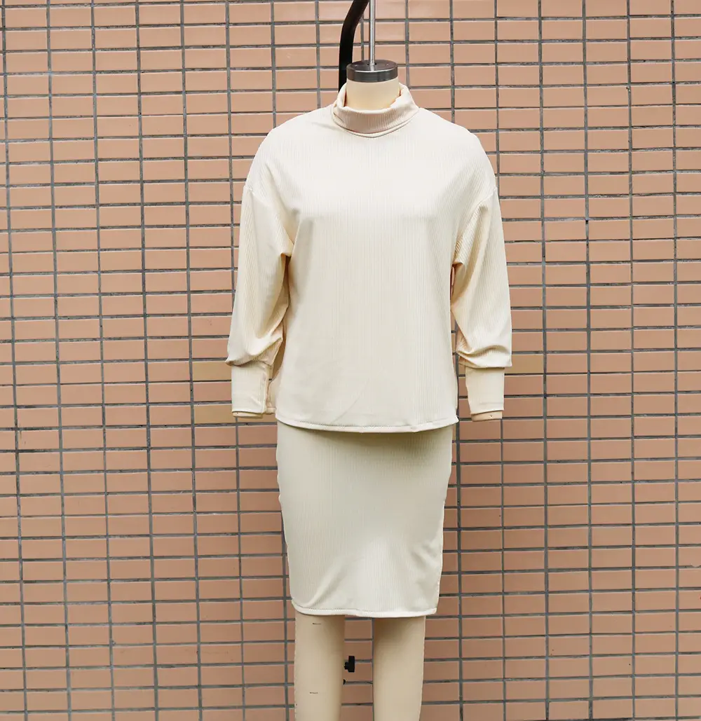 Women's Loose Fit Crossbody Suit with Split Skirt & Bat Sleeve Top — feature 6