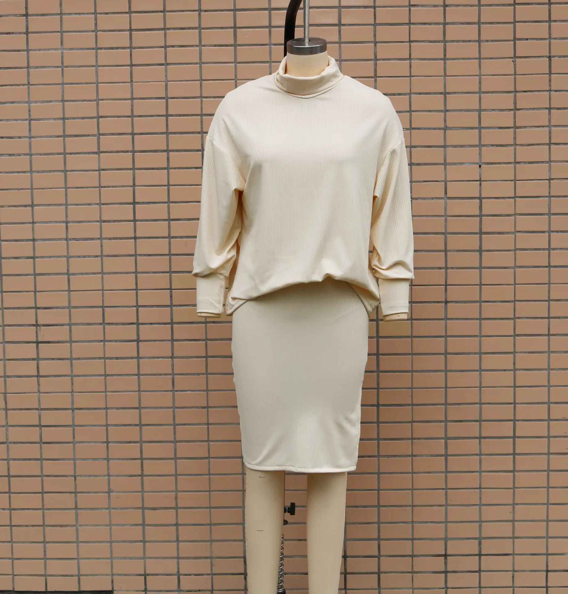 Women's Loose Fit Crossbody Suit with Split Skirt & Bat Sleeve Top — feature 7