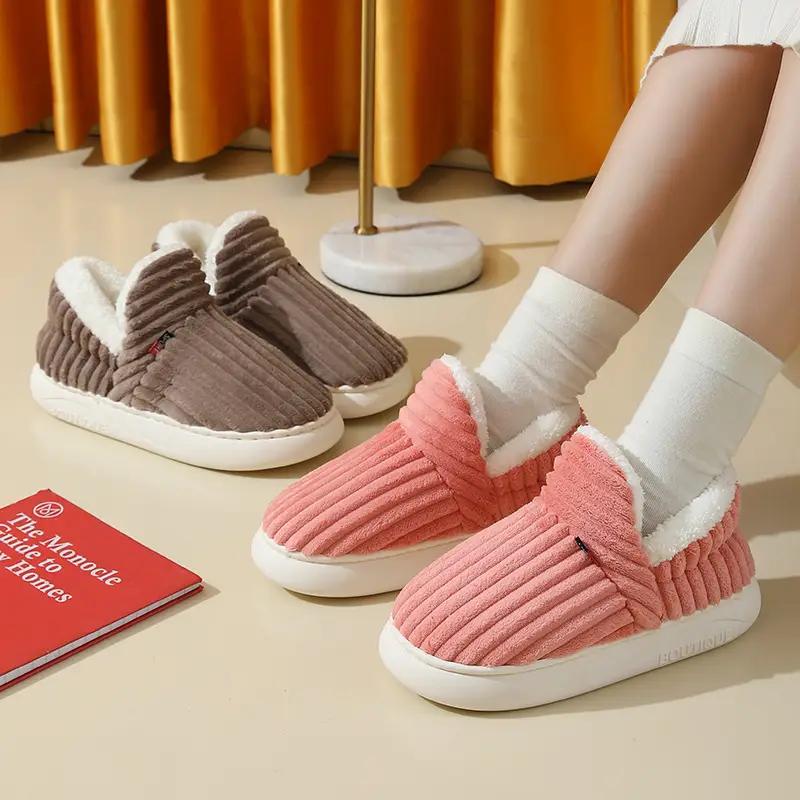 Cross-Border Popular Home Slippers for Women, Fully Enclosed Cotton Shoes for Women, Winter Indoor Home Use, Thick-Soled Warm Cotton Slippers for Men