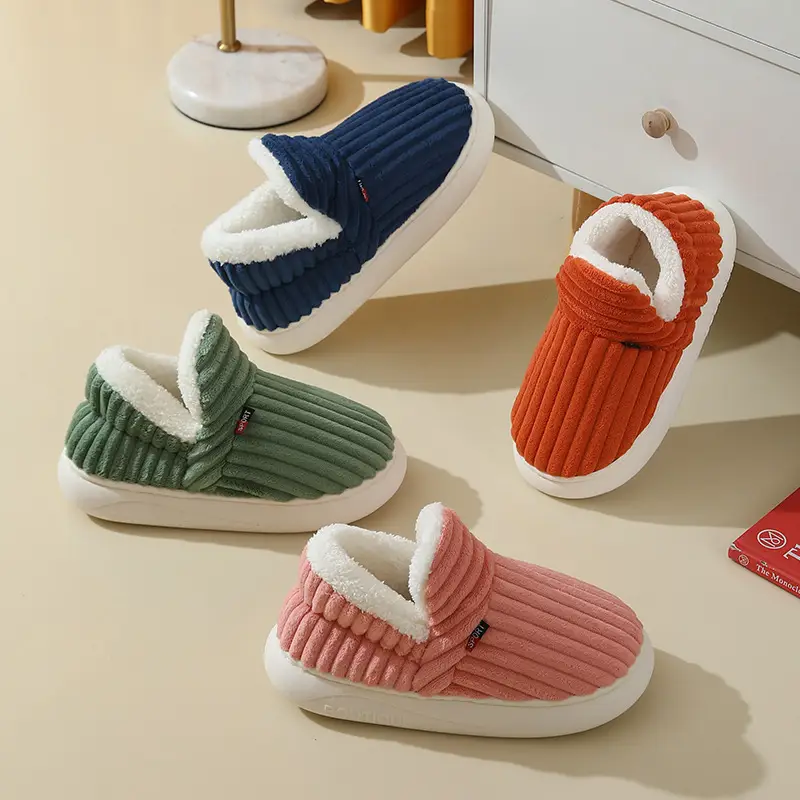 Cross-Border Popular Home Slippers for Women, Fully Enclosed Cotton Shoes for Women, Winter Indoor Home Use, Thick-Soled Warm Cotton Slippers for Men