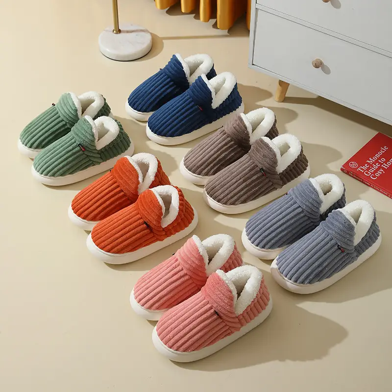 Cross-Border Popular Home Slippers for Women, Fully Enclosed Cotton Shoes for Women, Winter Indoor Home Use, Thick-Soled Warm Cotton Slippers for Men
