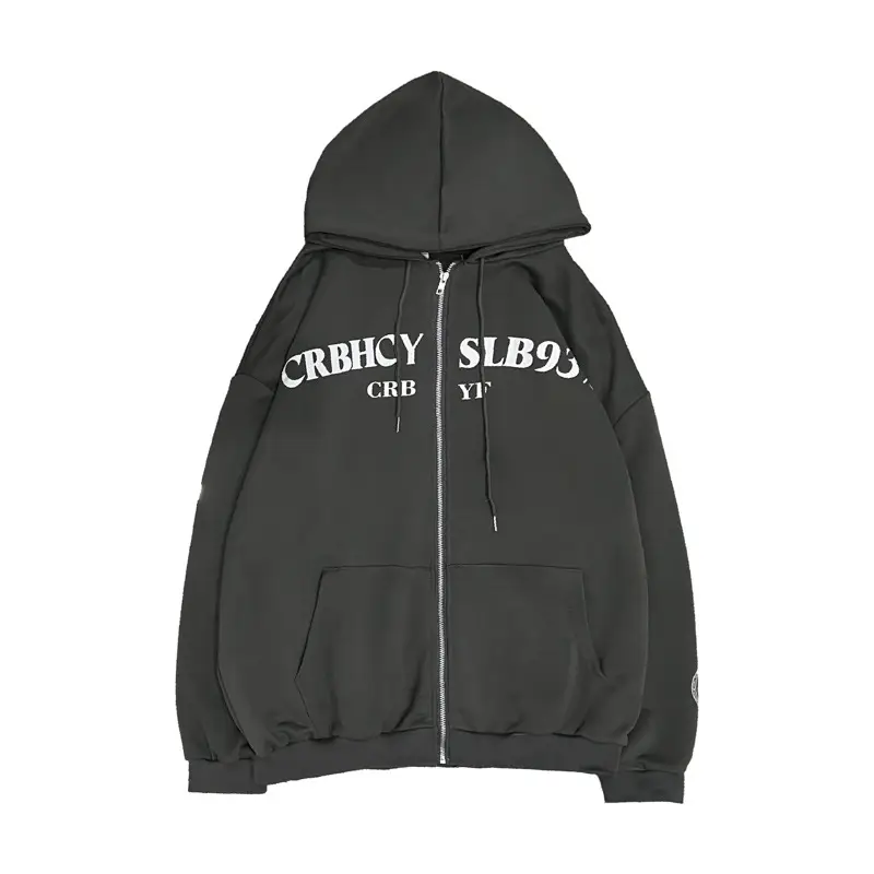 Men Grey Hooded Zipper Sweatshirt Spring Autumn 2025 - Image 7