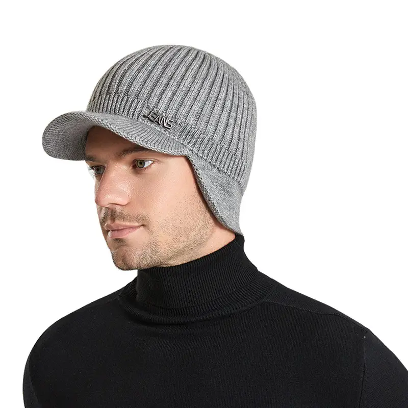 Korean Men's Winter Knitted Wool Cap Brown - Image 7