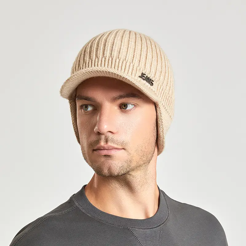 Korean Men's Winter Knitted Wool Cap Brown - Image 2