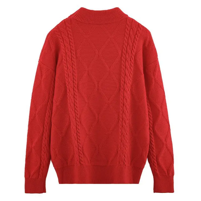 Red Cable-Webbed Sweater for Family of Three - Image 4
