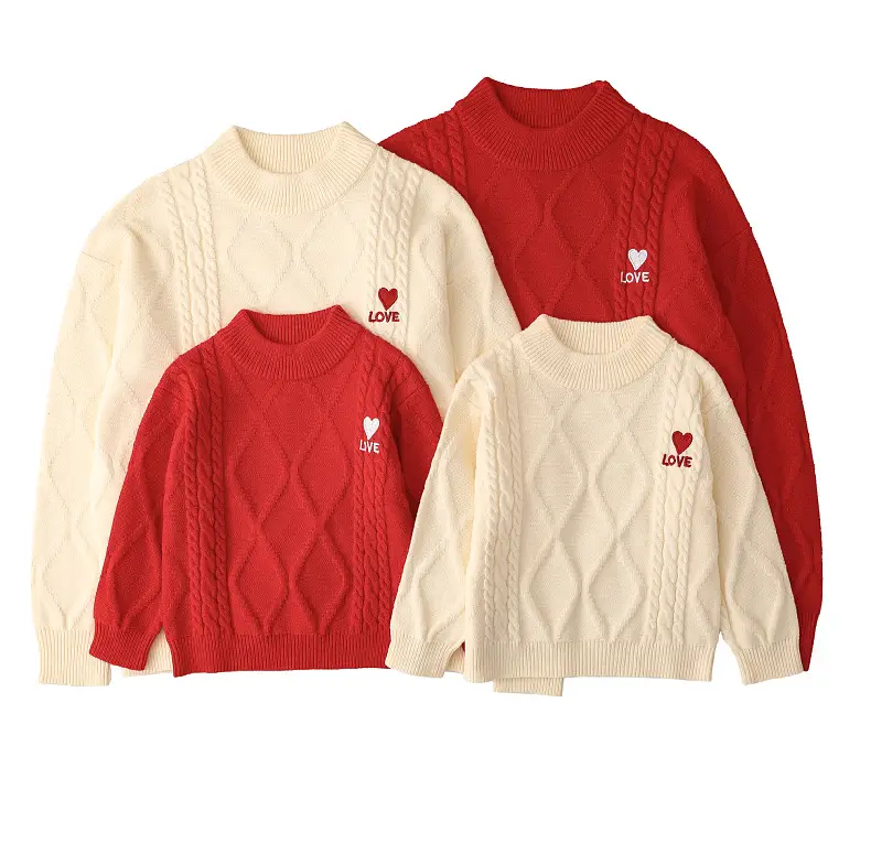 Red Cable-Webbed Sweater for Family of Three — feature 10