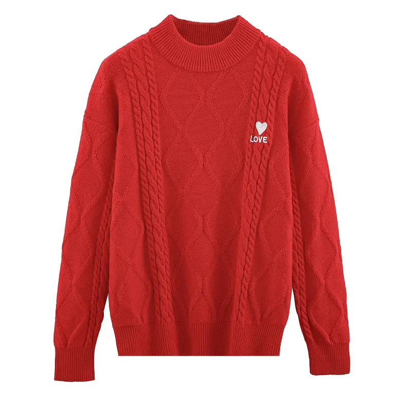 Red Cable-Webbed Sweater for Family of Three — feature 11