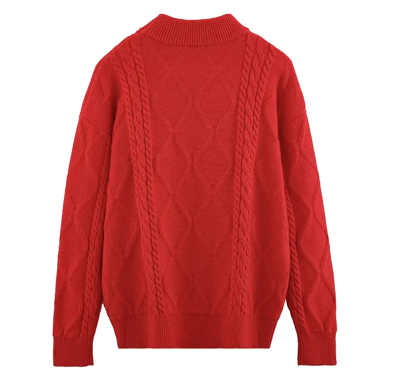 Red Cable-Webbed Sweater for Family of Three — feature 12