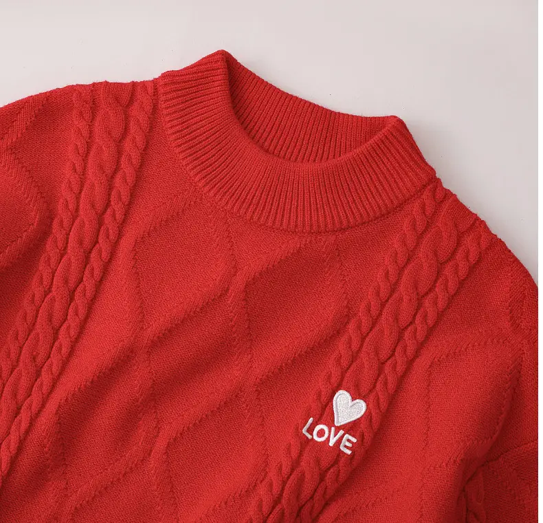 Red Cable-Webbed Sweater for Family of Three — feature 13
