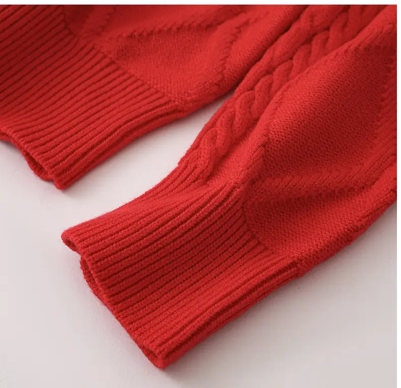 Red Cable-Webbed Sweater for Family of Three — feature 14