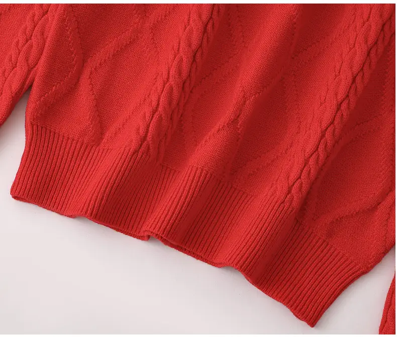 Red Cable-Webbed Sweater for Family of Three — feature 15
