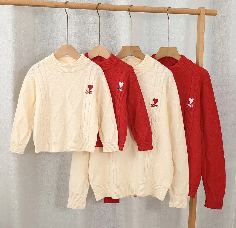 Red Cable-Webbed Sweater for Family of Three — feature 2