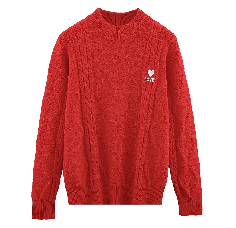 Red Cable-Webbed Sweater for Family of Three — feature 3