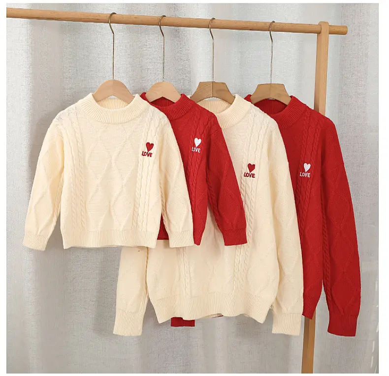 Red Cable-Webbed Sweater for Family of Three — feature 9