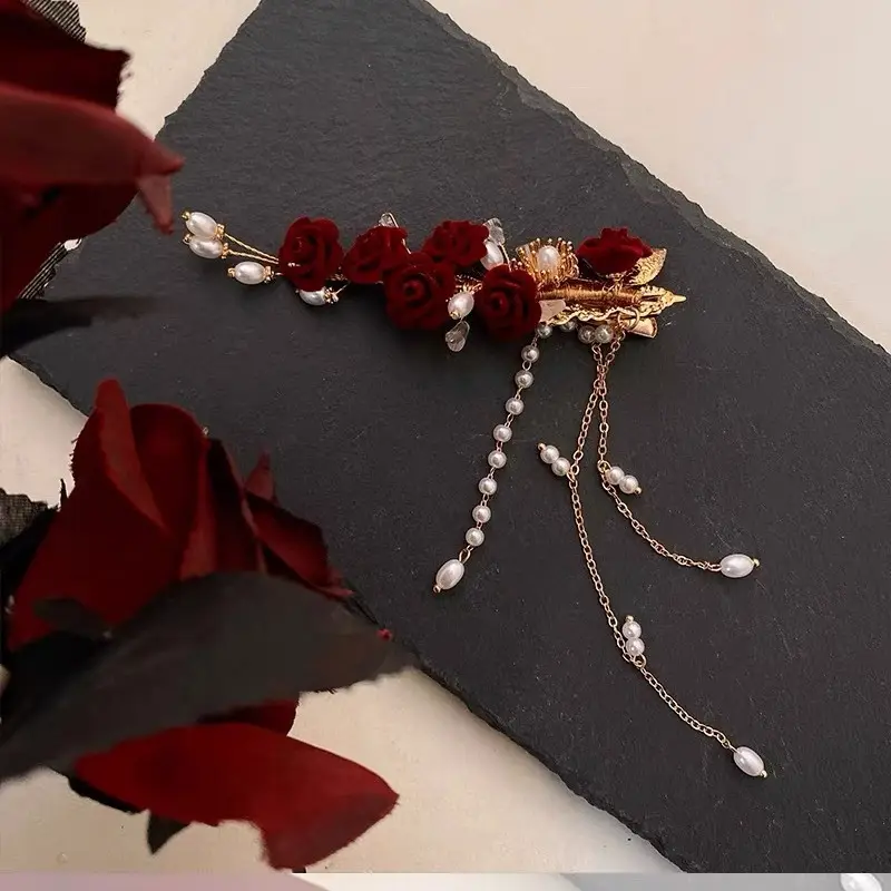 Red Rose Tassel Hairpin for Women Classical Cheongsam - Image 13