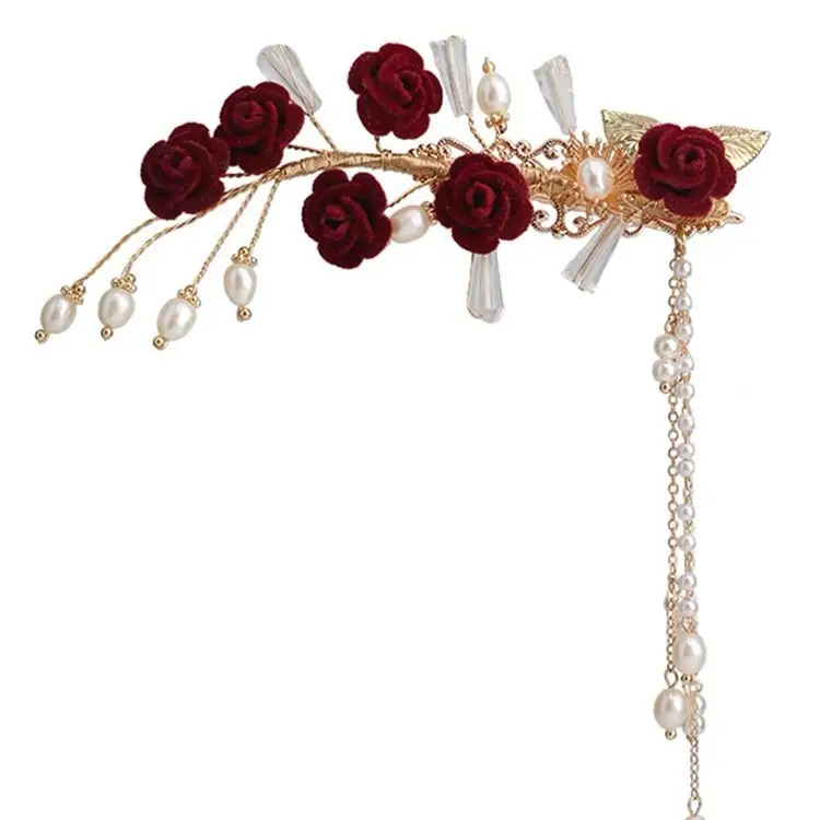 Red Rose Tassel Hairpin for Women Classical Cheongsam - Image 14