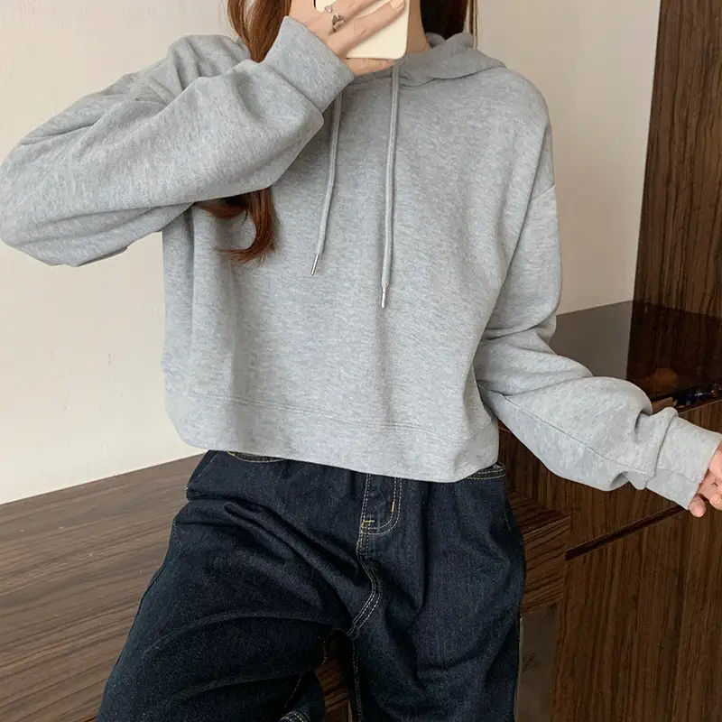 Women Blue Hooded Pullover Sweater Spring Autumn Wear
